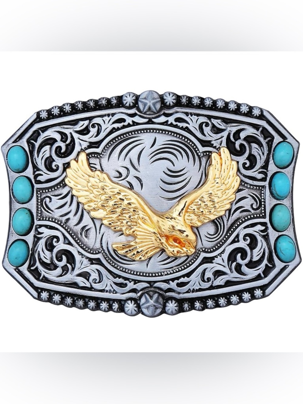 Gold Eagle Western Buckle with Turquoise Accents